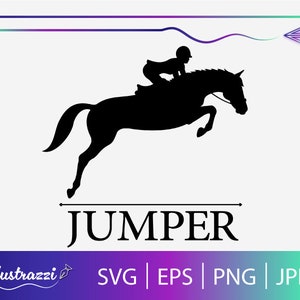 Horse & Rider Jumping Silhouette with 'Jumper' Text, SVG for Prints, T-Shirts, Decals, and DIY Crafting - The Perfect Horse Lover's Gift!