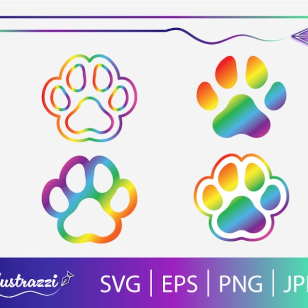 Rainbow Paw Prints SVG File Bundle | Rainbow Pride Paw Prints Clip Art | Pride Rainbow Paw Prints Designs Digital Download | Paw Prints PNG