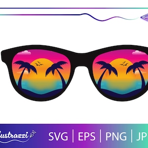 Beach Sunglasses Scene SVG Cut File | Palm Tree Sunglasses Design | Beach Sunglasses SVG For T-Shirt Print | Sunglasses Beach Clip Art