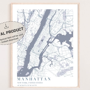 Mapa de Manhattan imprimible; Mapa digital de Manhattan; arte mural de Nueva York; decoración de la ciudad de Nueva York; decoración del hogar de Manhattan; Decoración de pared de Manhattan