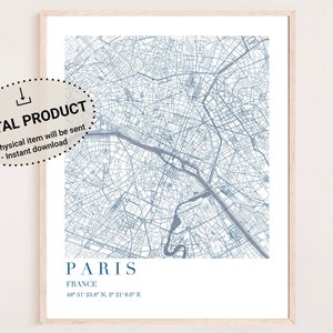 Paris wall art, Paris print, Paris poster, Paris gifts, Paris map print, Paris map poster, map of Paris, Paris map printable pdf
