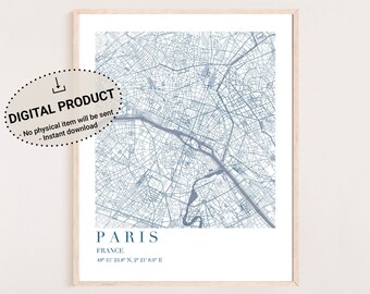 Kunst aan de muur Parijs, Parijs print, Parijs poster, Parijs geschenken, Parijs kaart print, Parijs kaart poster, kaart van Parijs, Parijs kaart afdrukbare pdf