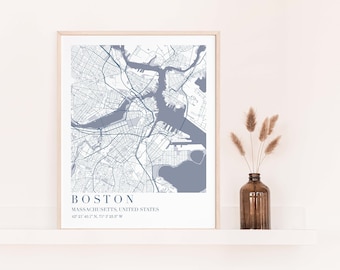 Boston Karte Digitaler Download | Boston Karte Herunterladen | Boston MA Poster | Marineblau Boston digitaler Download | Boston Map Print Karte zum Herunterladen und Herunterladen
