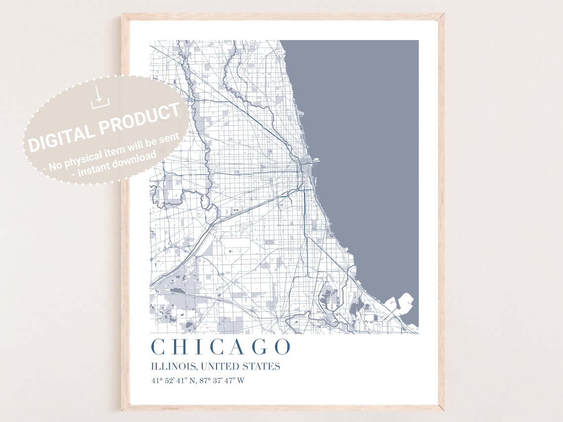 Chicago Map Download Digital Download Chicago Map Print Chicago Map Art ...