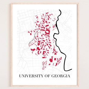 Impression UGA ; Carte du campus de l&#39;UGA ; Affiche de l&#39;UGA ; Décoration murale Uga ; uga bouledogue; carte UGA ; université de géorgie; campus de l&#39;uga ; campus de géorgie