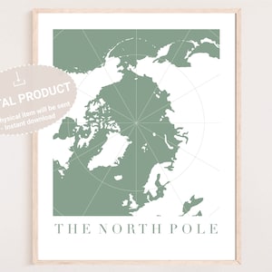 Smaragdgrüne Nordpol Karte, smaragdgrüne Weihnachtswandkunst, smaragdgrüne Weihnachtsdekoration, salbeigrünes Wandposter, Geschenk für Gastgeber
