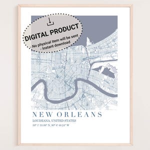 New Orleans Karte, illustrierte Landkarte New Orleans, New Orleans Kunst, New Orleans Karte USA, New Orleans druckbare, digitale Karte New Orleans, NOLA-Karte
