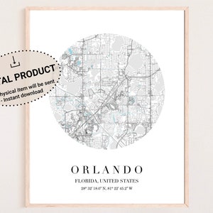 Orlando Poster Digital, Orlando Print, Orlando Map Print, Orlando Map, Detailed map of Orlando Florida, Printable Map of Orlando Florida