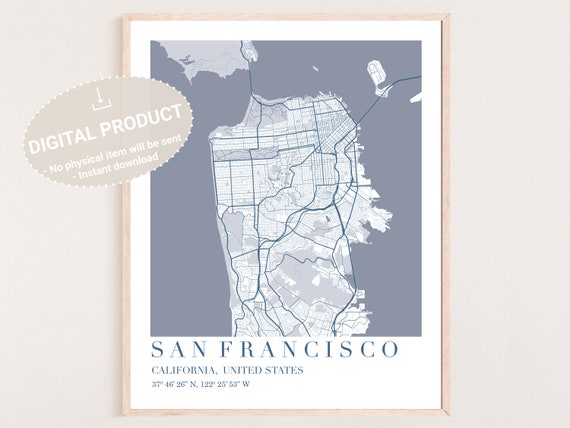 San Francisco Printable Map Map San Francisco Map San - Etsy