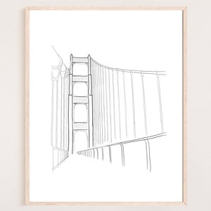 Golden Gate Bridge Drawing | Golden Gate Bridge Wall Decor | Golden Gate Bridge Art Print | Golden Gate Bridge Poster | San Francisco Poster