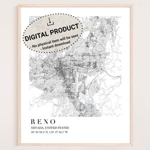 Poster della mappa Reno Nevada, mappa Reno Nevada, mappa Reno usa, casinò Reno, stampa mappa digitale Reno, mappa Reno pdf, mappa Reno jpg, mappa Lake Tahoe