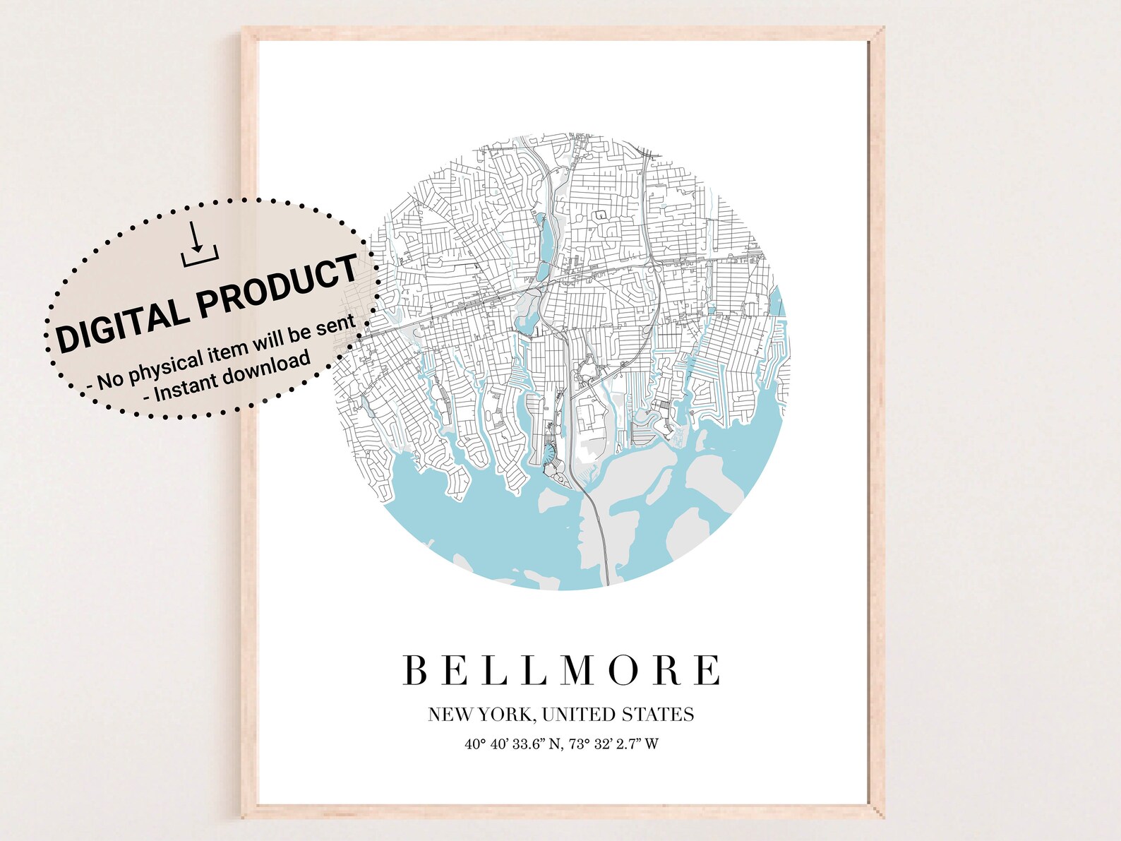Map of Bellmore NY Digital Download, Map of Bellmore NY, Map of North ...