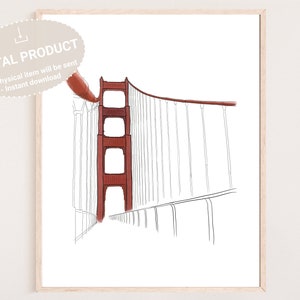 Golden Gate Bridge Drawing | Golden Gate Bridge Wall Decor | Golden Gate Bridge Art Print | Golden Gate Bridge Poster | San Francisco Poster