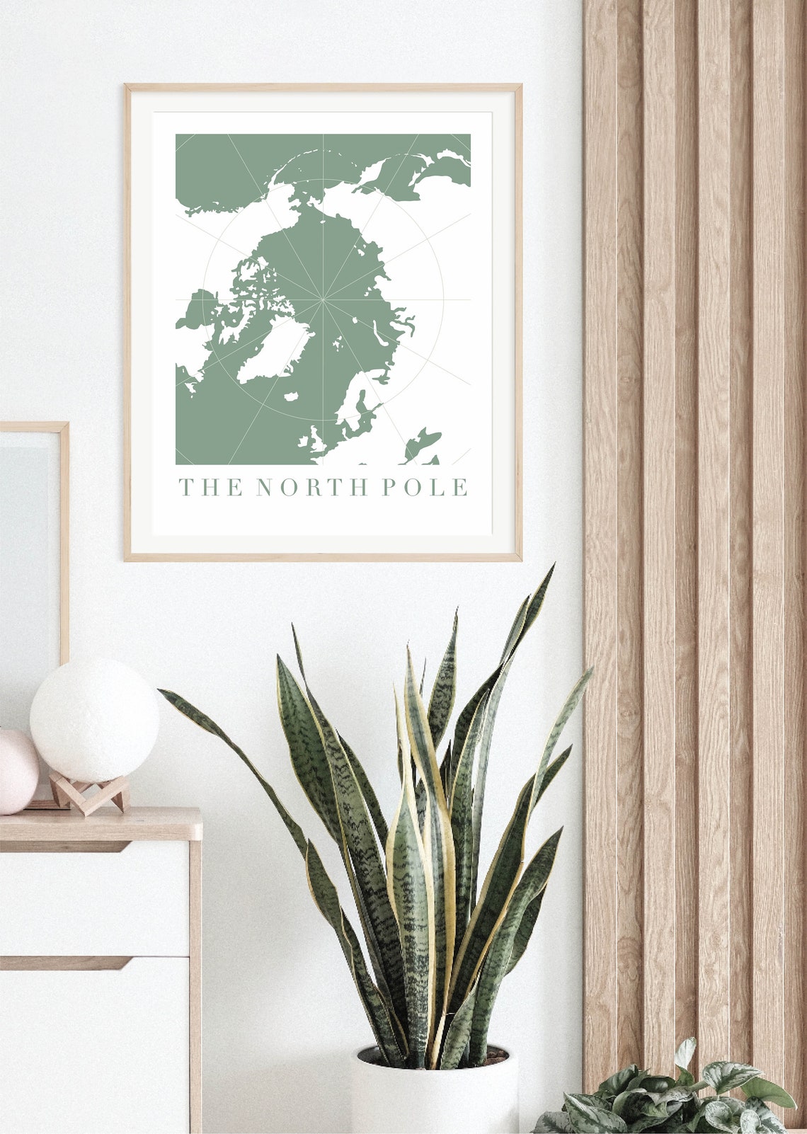 Sage Green North Pole Map Printable, Emerald Green Christmas Wall Art