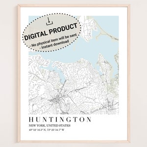Kaartafdruk van Huntington New York, Huntington NY print, Huntington poster, kaart van Huntington, stadsplattegrond Huntington, Long Island kaart New York