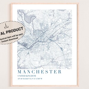 Karte von Manchester City Center zum drucken pdf, druckbare Karte von Manchester City Center, Manchester Map print, Manchester England City Poster