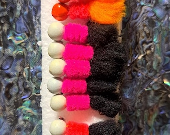 15 1/8 oz Steelhead trout jigs Nightmare, Kilowatt Nightmare and Cowlitz flame. proven pattern.
