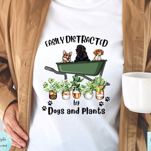 Se distrae fácilmente con perros y plantas png, amantes de las plantas y perros png, dueño de mascotas de jardín, jardinería de mascotas linda y divertida, jardinería personalizada png