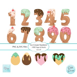 Dripping Waffle Ice Cream Birthday Numbers Clipart,Ice Cream Waffle Cone Birthday Numbers  0-9,  Ice Cream Numbers Digital Clip Art Set 0-9