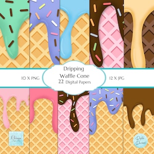 Tropfende Waffel-Eis-Schokolade mit Streuseln, tropfender Schoc-Digital-Papier-Zuckerguss mit Streuseln Sublimation, Waffel-Hintergrund