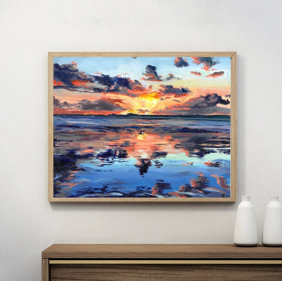 Ocean Sunset Painting Print - Acrylic Painting Ocean Wall Art Fine Art ...