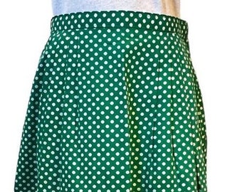 Retro Vintage Handmade Polka Dot Midi Skirt Size S Green White Pleated Metal Zip
