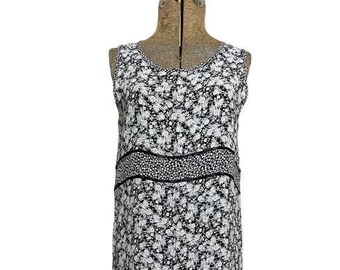 Vintage 90s Y2K Dressing Clio Maxi Dress L Black White Gray Calico Floral