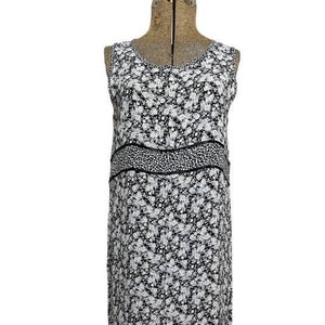 Vintage 90s Y2K Dressing Clio Maxi Dress L Black White Gray Calico Floral