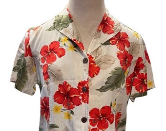 VTG Jamaica Bay Hawaiian Tropical Hibiscus Short Sleeve Button Up Shirt SZ M