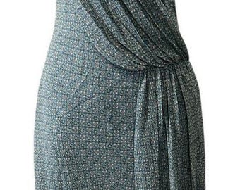 Vtg Y2K Lapis Anthropologie Silk Cocktail Dress Sz M Tile Print Turquoise Slinky