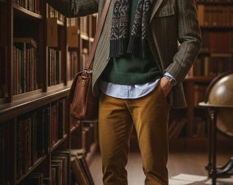 Blazer masculino vintage de lã mista com 2 botões, estampa tweed listrada, tamanho 44 médio, cinza e marrom, estilo retrô.