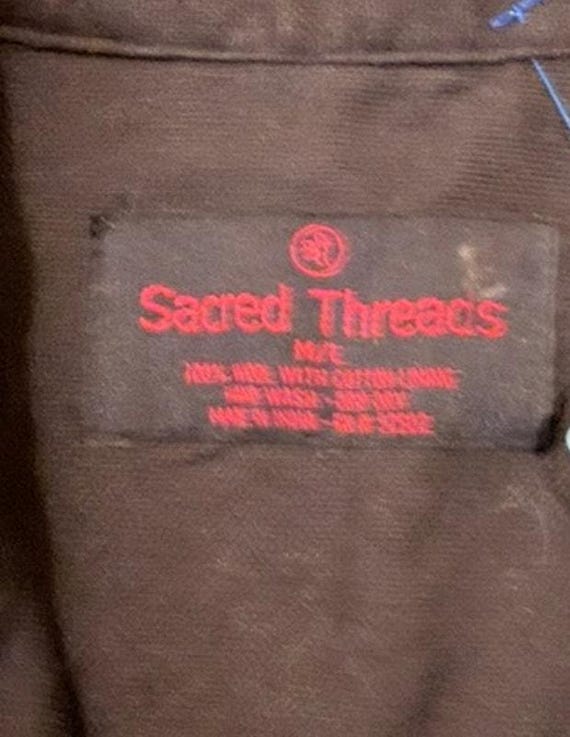 VTG Sacred Threads Wool Patchwork Buttoned Vest M… - image 2