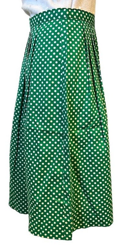 Jupe Vintage Midi Plissée - Coton Vert - Taille 8 - Poches - Doublée - Smart