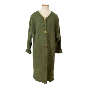 Vintage 80s Anne Klein Sweater Mohair Blend Jacket Long Duster Cardigan S Green