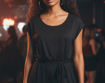 Vtg 70s Jumpsuit Wide Leg Scoop Neck XS Black Retro Disco Cosplay Dance Unique