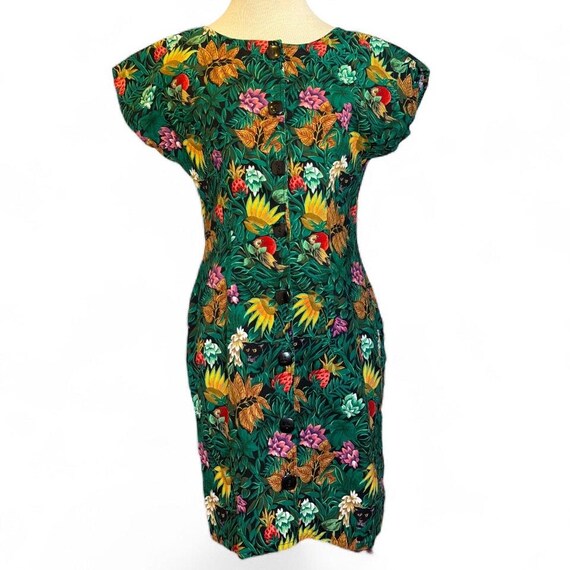 TRUE Vintage Handmade Button Front Sheath Dress Sz XS Jungle Jaguar Floral  Birds - Etsy Ireland