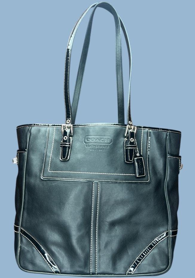 Coach F10413 East West Gallery Tote Bag Black Leather Career Classic Preppy Chic