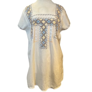sachin and babi light blue dress Sugar Cream Re-Dress Upcycled Linen Patchwork Embroidery Maxi Dress main image 1
