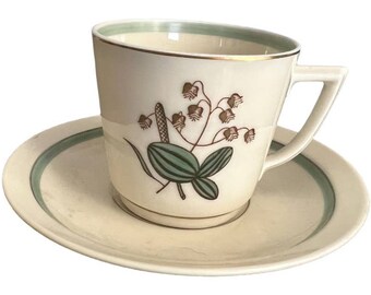 Royal Copenhagen Demitasse Cup Saucer Floral Bleeding Heart Cream Green Gold