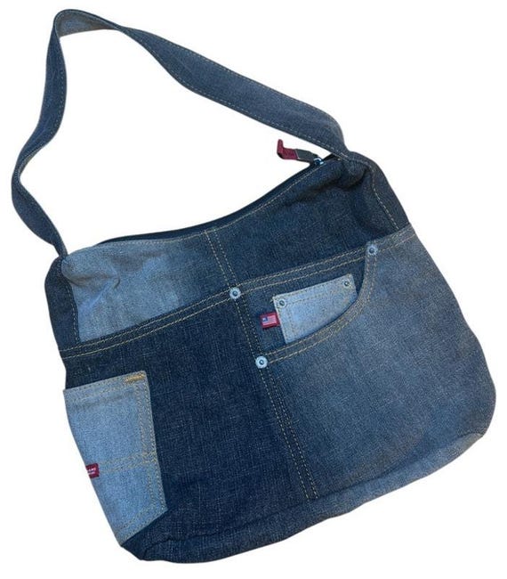 VTG Y2K Polo Ralph Lauren Denim Patchwork Shoulder Bag Purse Gray