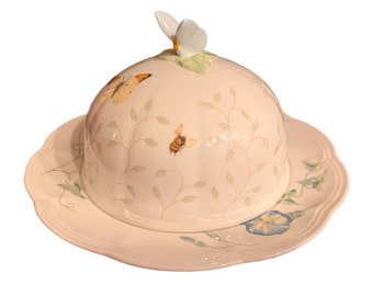 Lenox Butterfly Meadow DISCONTINUED Louise Le Luyer Covered Set Cheese Butter