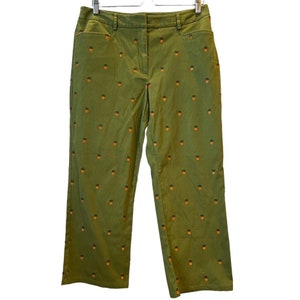 Charter Club Golf Collection Cropped Pants Embroidered Pineapples Size 12 Green
