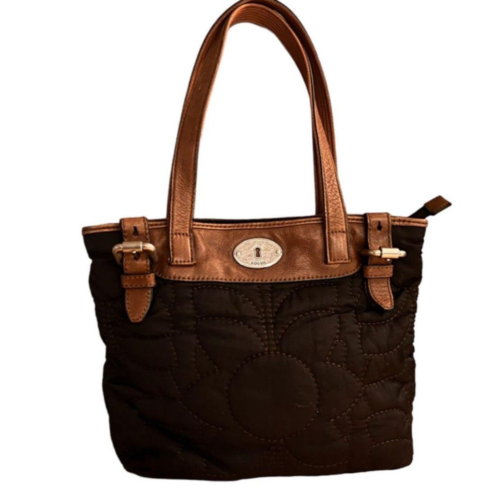 Fossil Y2K Quilted Fabric Leather Trim Shoulder Bag Purse  display picture 3