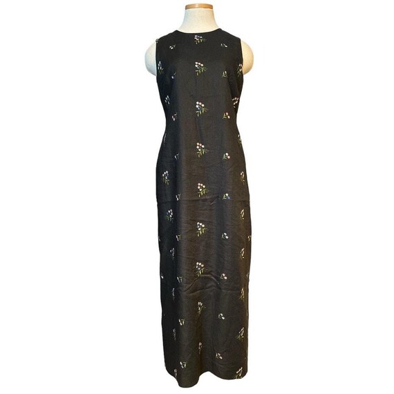 Vtg 90s Talbots Irish Linen Embroidered Maxi Sheath Dress Sz 4 Black Pink  Floral - Etsy