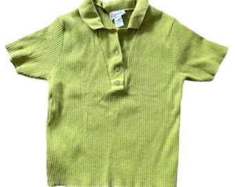 Camisa polo vintage de los 90, estilo Y2K, 100% algodón, punto acanalado, cuello, talla S, verde lima, elástica.