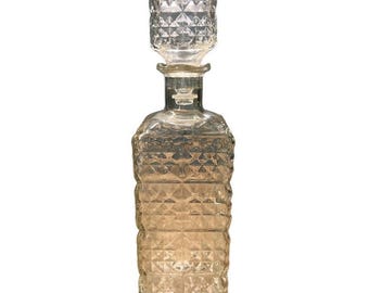 Vintage MCM Clear Square Glass Decanter Barware Cocktail Whiskey Bottle USA Made