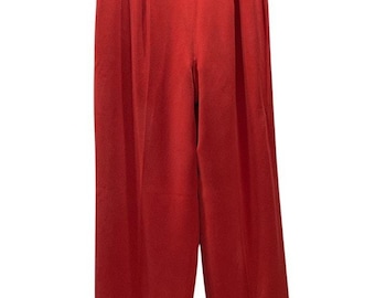Pantaloni a vita alta in seta 100% Ann Taylor vintage, 27" rossi, stile preppy festivo