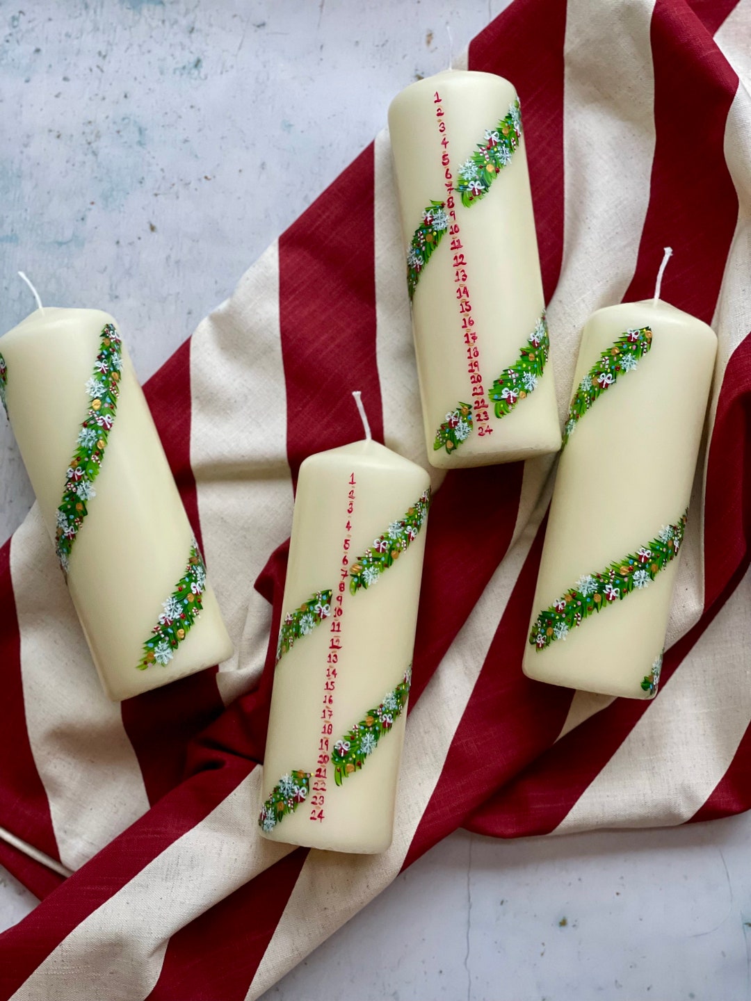 Christmas Advent Pillar Candle. Christmas Painted Candles. Etsy UK