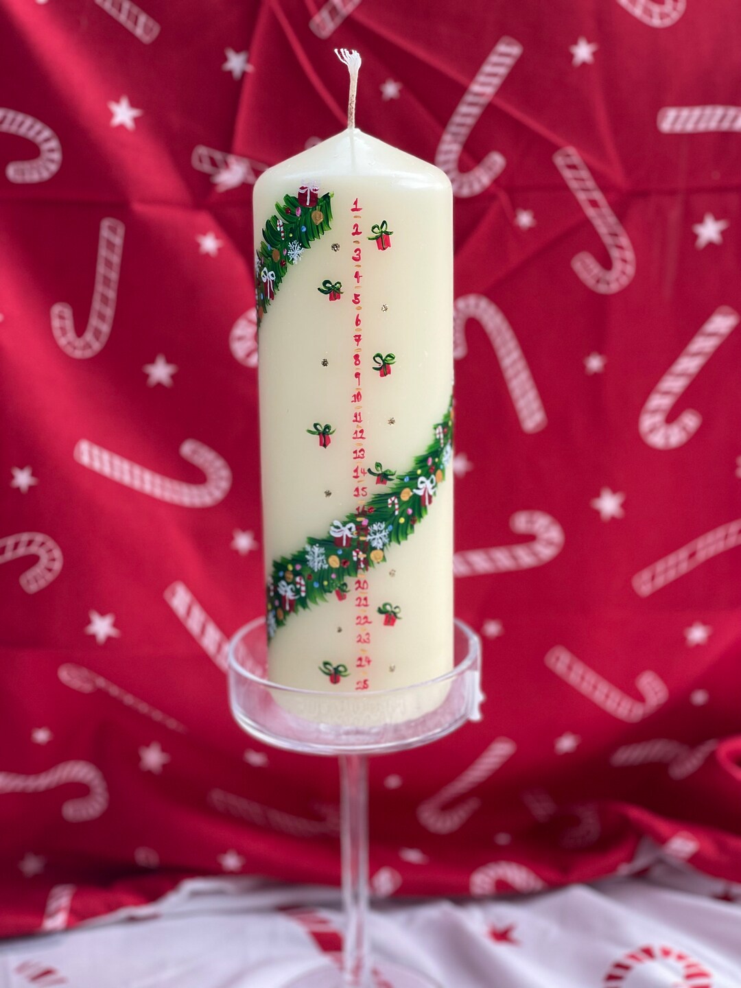 Ivory Christmas Advent Pillar Candle. Painted Candles. Gifts. Etsy UK