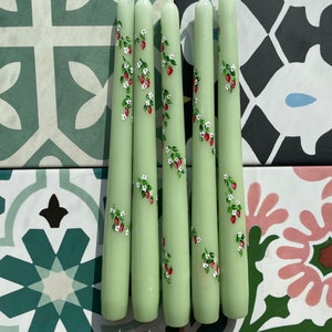 Ivory or Green Hand Painted Strawberry Taper Candles. Party, Birthday Celebrations. Home Decorations. Spring. Gifts. Wedding image 5